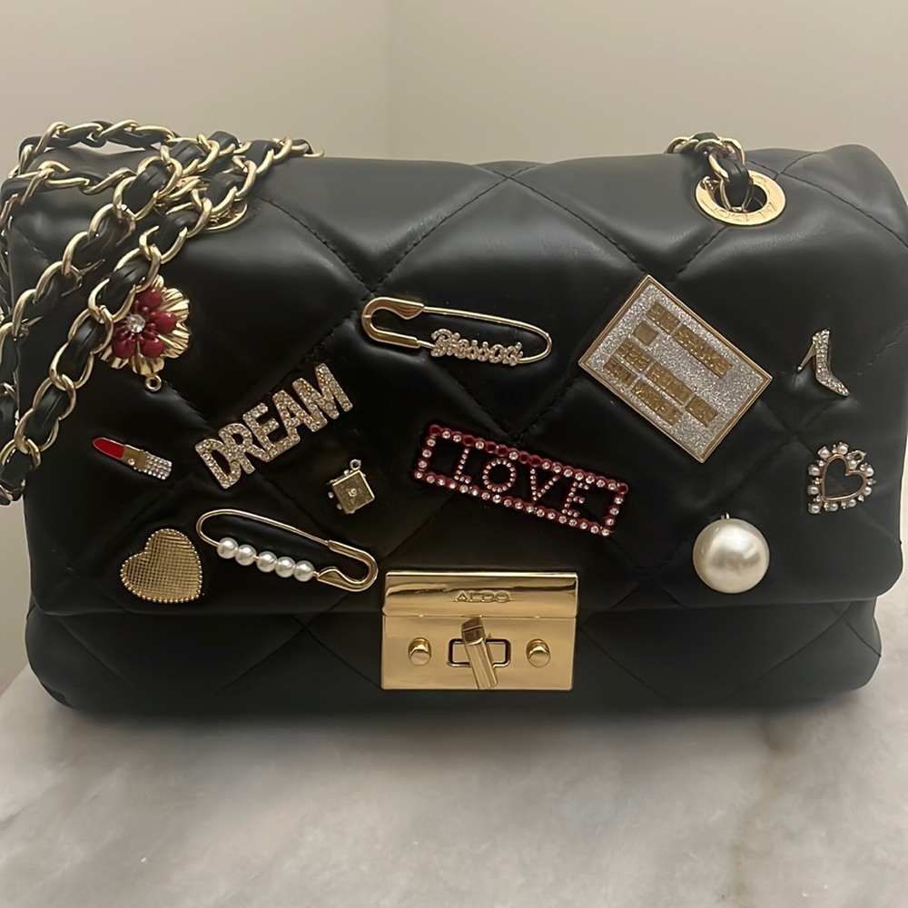 Black quilted leather purse